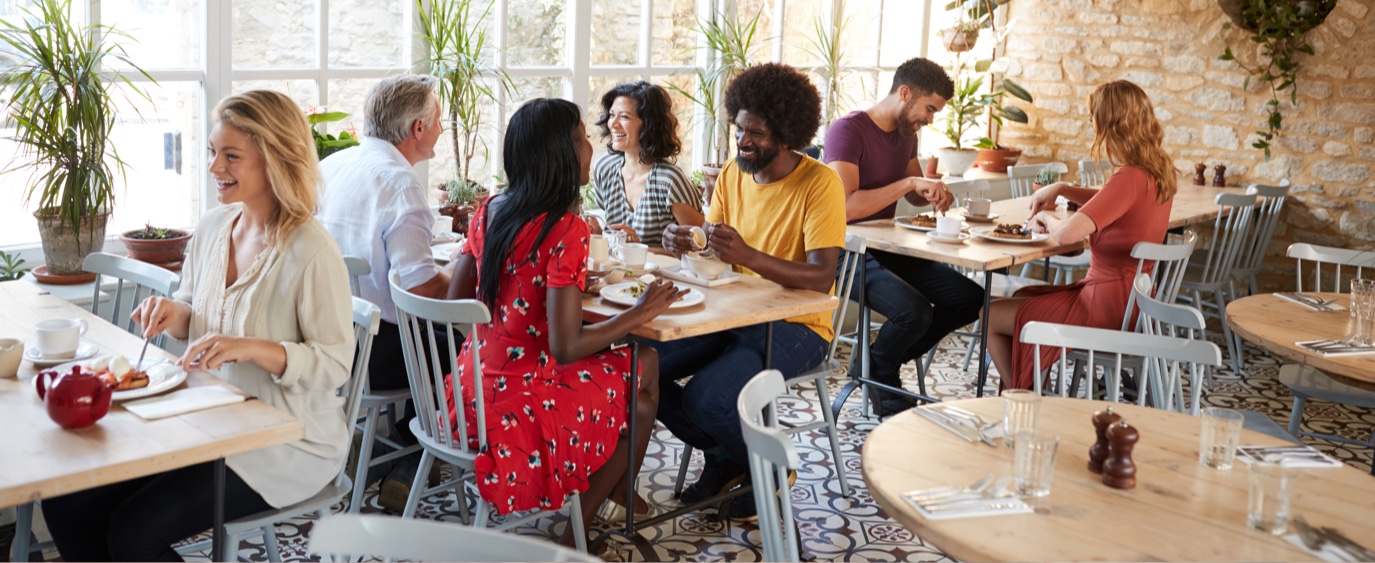 crowded restaurant with people talking